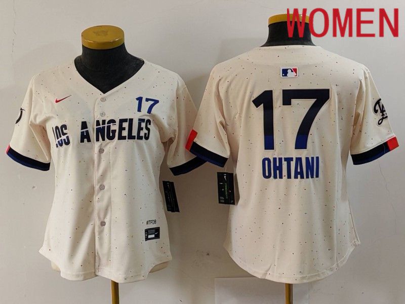 Women Los Angeles Dodgers 17 Ohtani Cream Fashion Nike Game MLB Jersey style 629